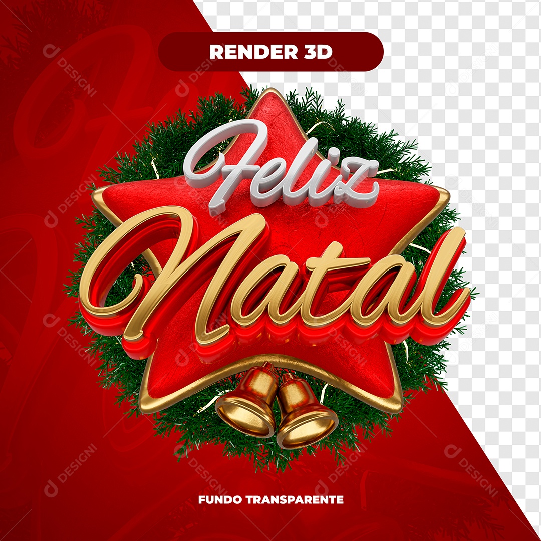 Feliz Natal Selo 3D Branco Dourado e Vermelho para Composição PSD