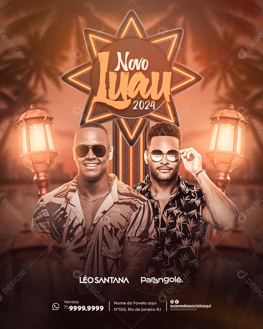 Social Media Feed Flyer Novo Luau Axé PSD Editável