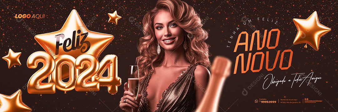 Social Media Banner Feliz 2024 Ano Novo PSD Editável