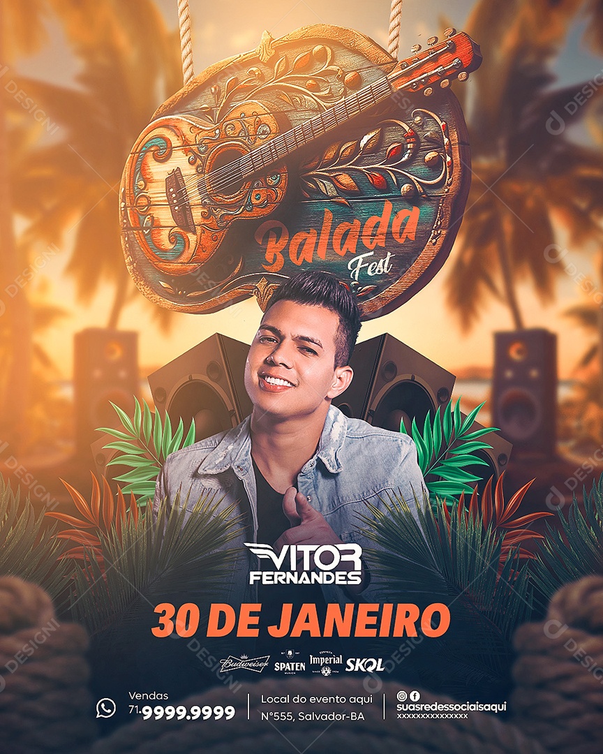 Social Media Flyer Feed Balada Fest Vitor Fernandes PSD Editável