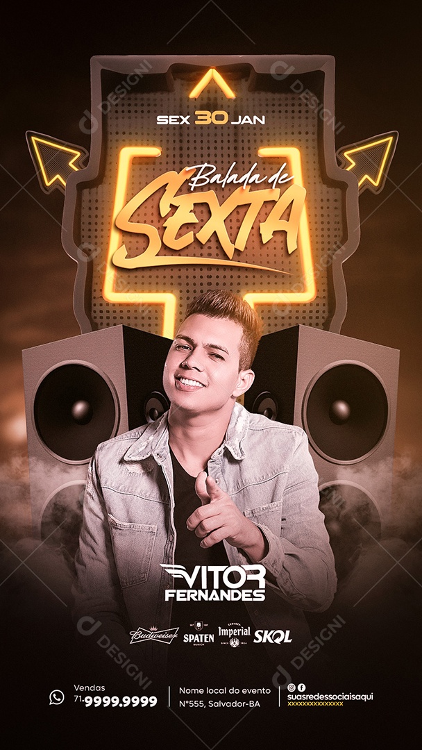Social Media Flyer Story Balada De Sexta Vitor Fernandes PSD Editável