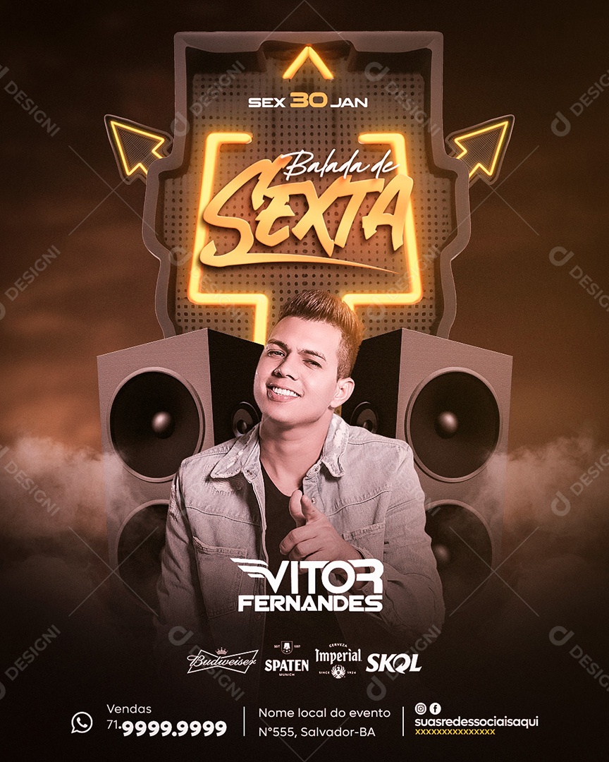 Flyer Feed Balada De Sexta Vitor Fernandes Social Media PSD Editável