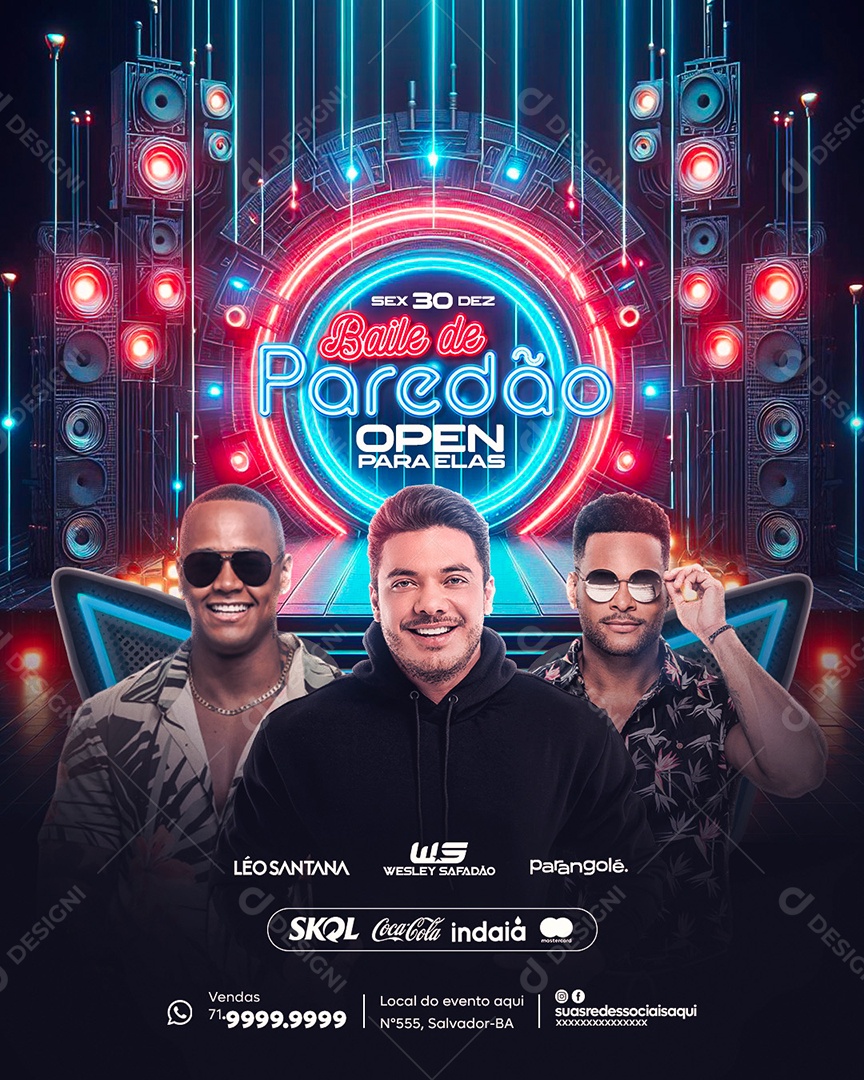 Flyer Feed Baile De Paredão Open Para Elas Social Media PSD Editável