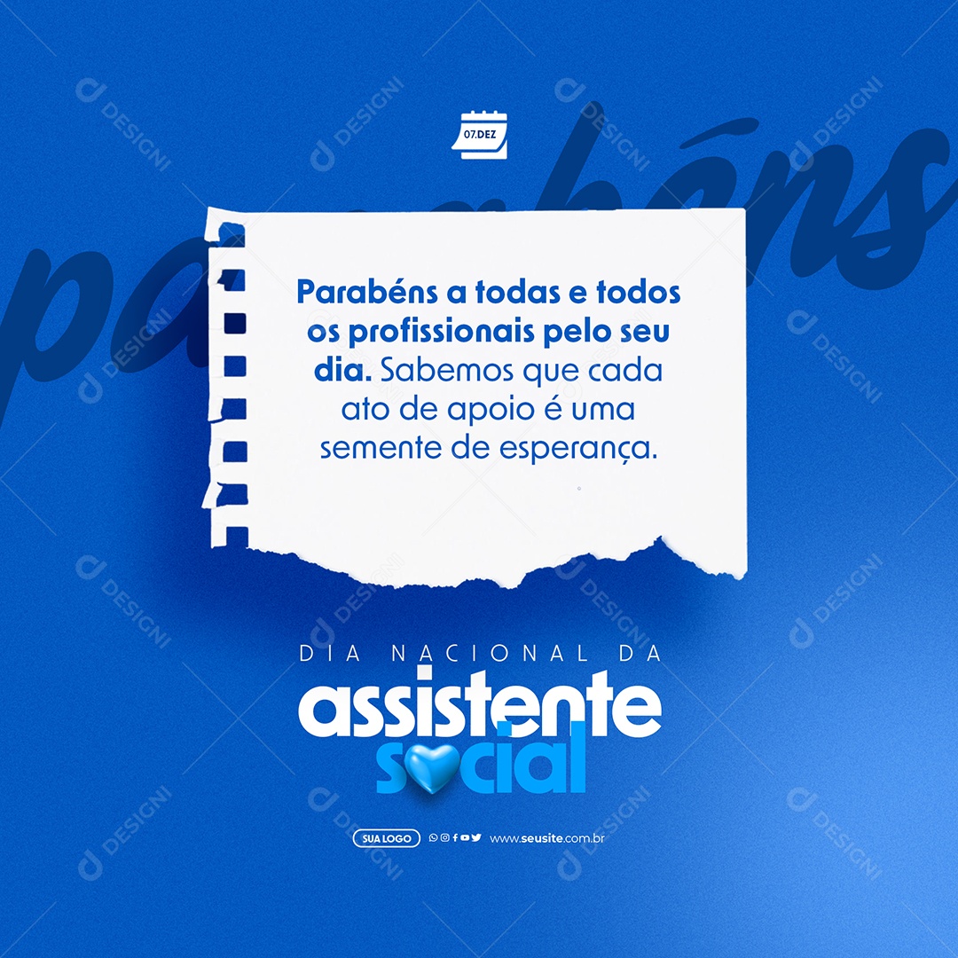 Dia Internacional da Assistente Social Parabéns a todas e todos os Profissionais Social Media PSD Editável