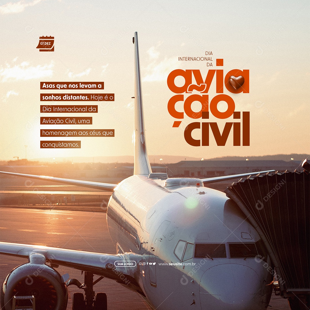 Dia Internacional da Aviação Civil 07 de Dezembro Asas que nos Levam a Sonhos Distantes Social Media PSD Editável