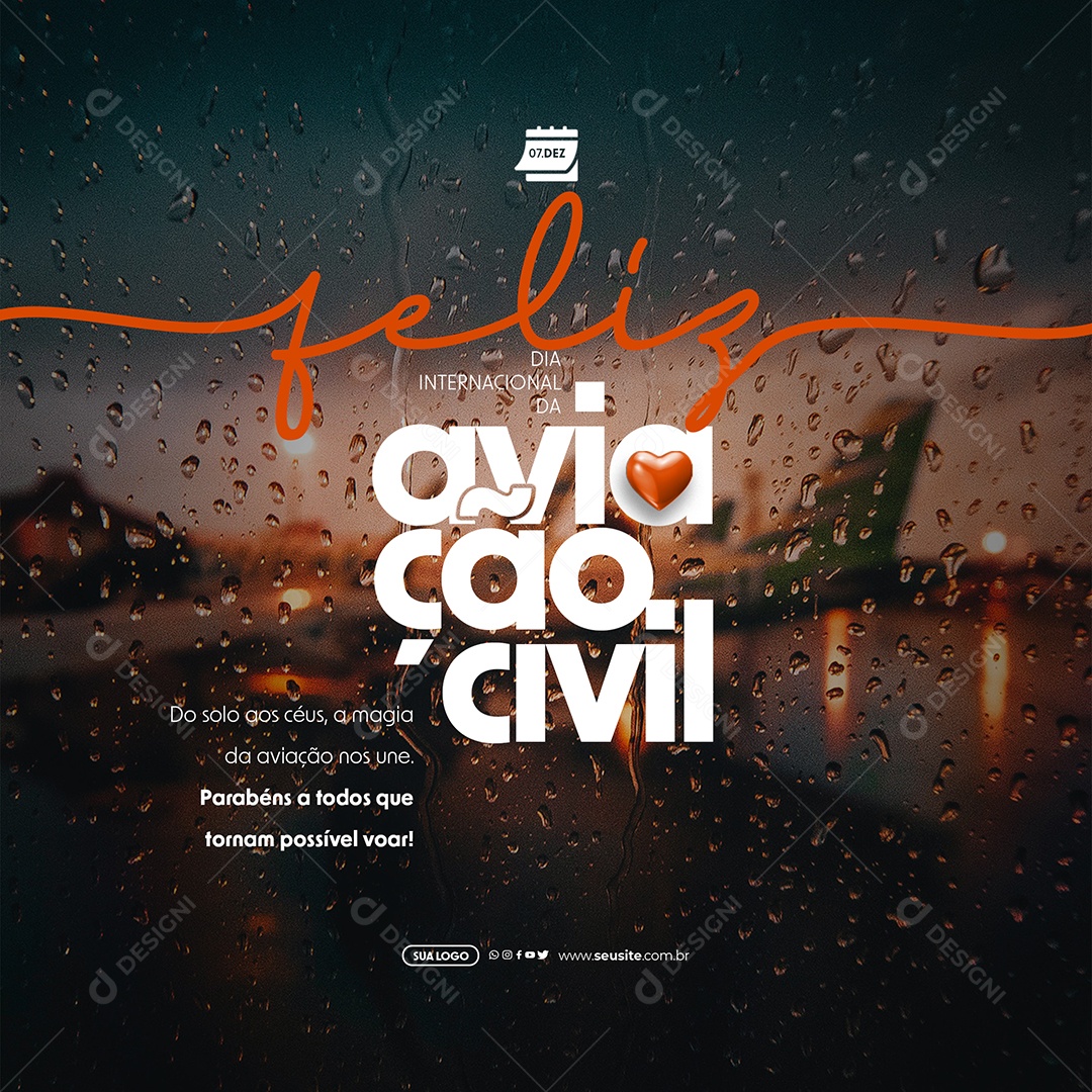Dia Internacional da Aviação Civil 07 de Dezembro do Solo aos Céus Social Media PSD Editável