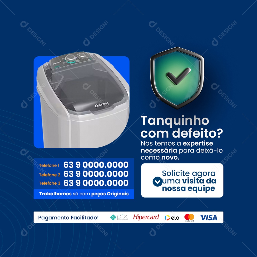 Manutenção de Máquinas Tanquinhos com Defeitos Solicite Agora uma Visita Social Media PSD Editável