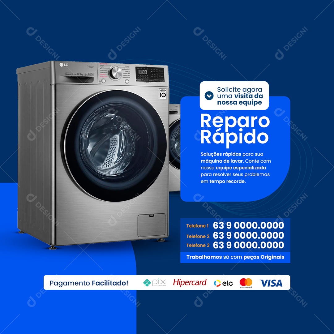 Manutenção de Máquinas Reparo Rápido Solicite Agora uma Visita da nossa Equipe Social Media PSD Editável