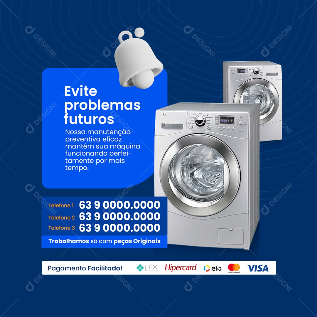 Manutenção de Máquinas Evite Problemas Futuros Social Media PSD Editável