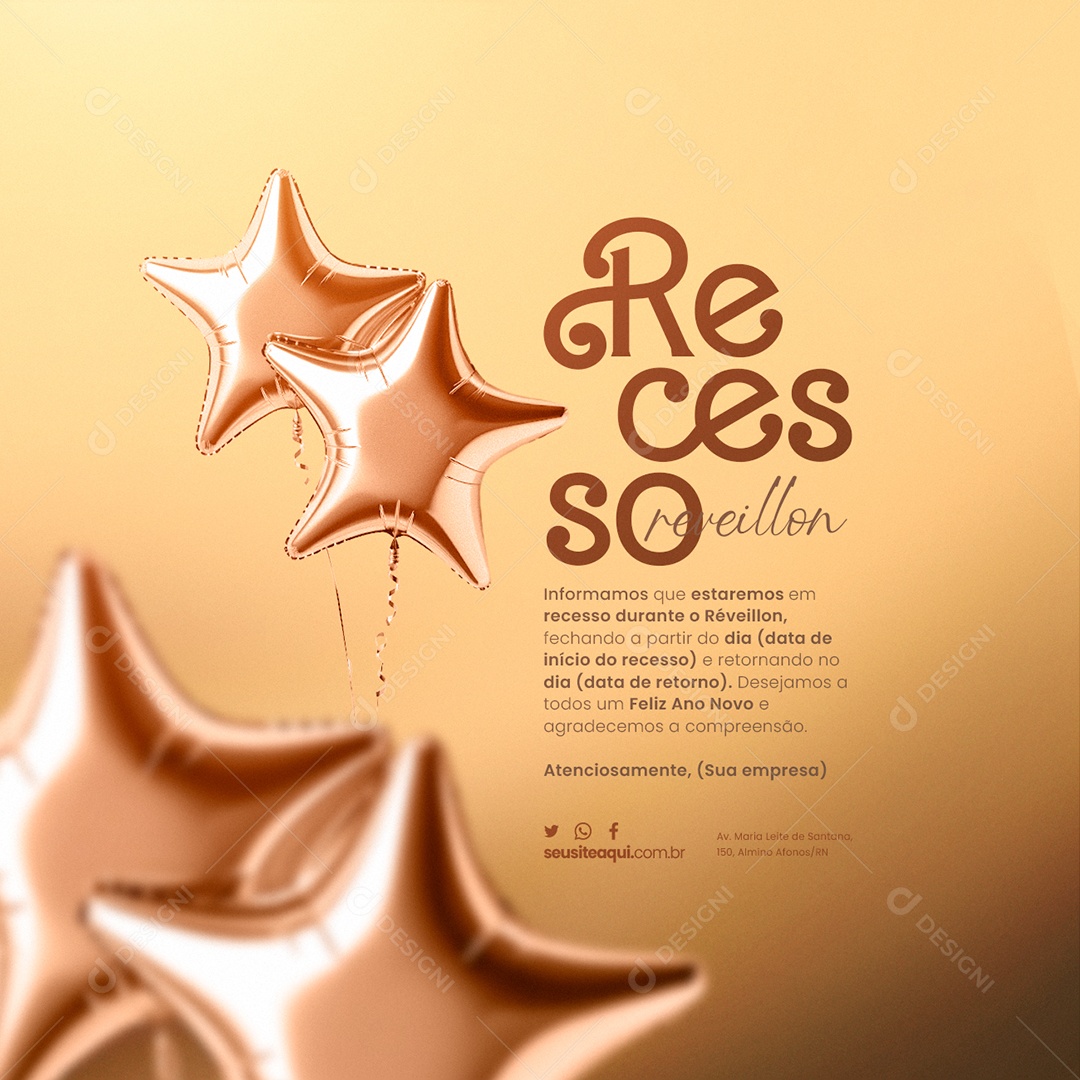 Empresa Informamos que Estaremos em Recesso Durante o Réveillon Social Media PSD Editável