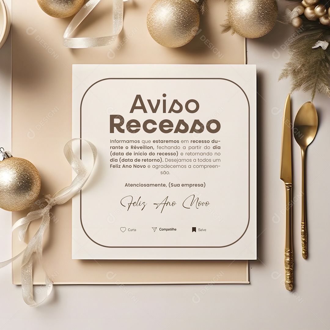 Aviso Recesso Feliz Ano Novo Informamos que Estaremos em Recesso Empresa Social Media PSD Editável