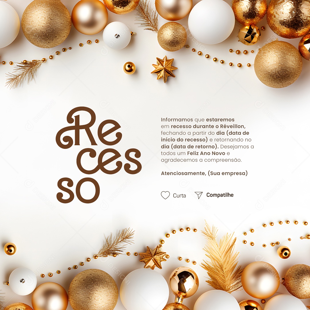 Recesso Ano Novo Empresa Informamos que Estaremos em Recesso Durante o Réveillon Social Media PSD Editável