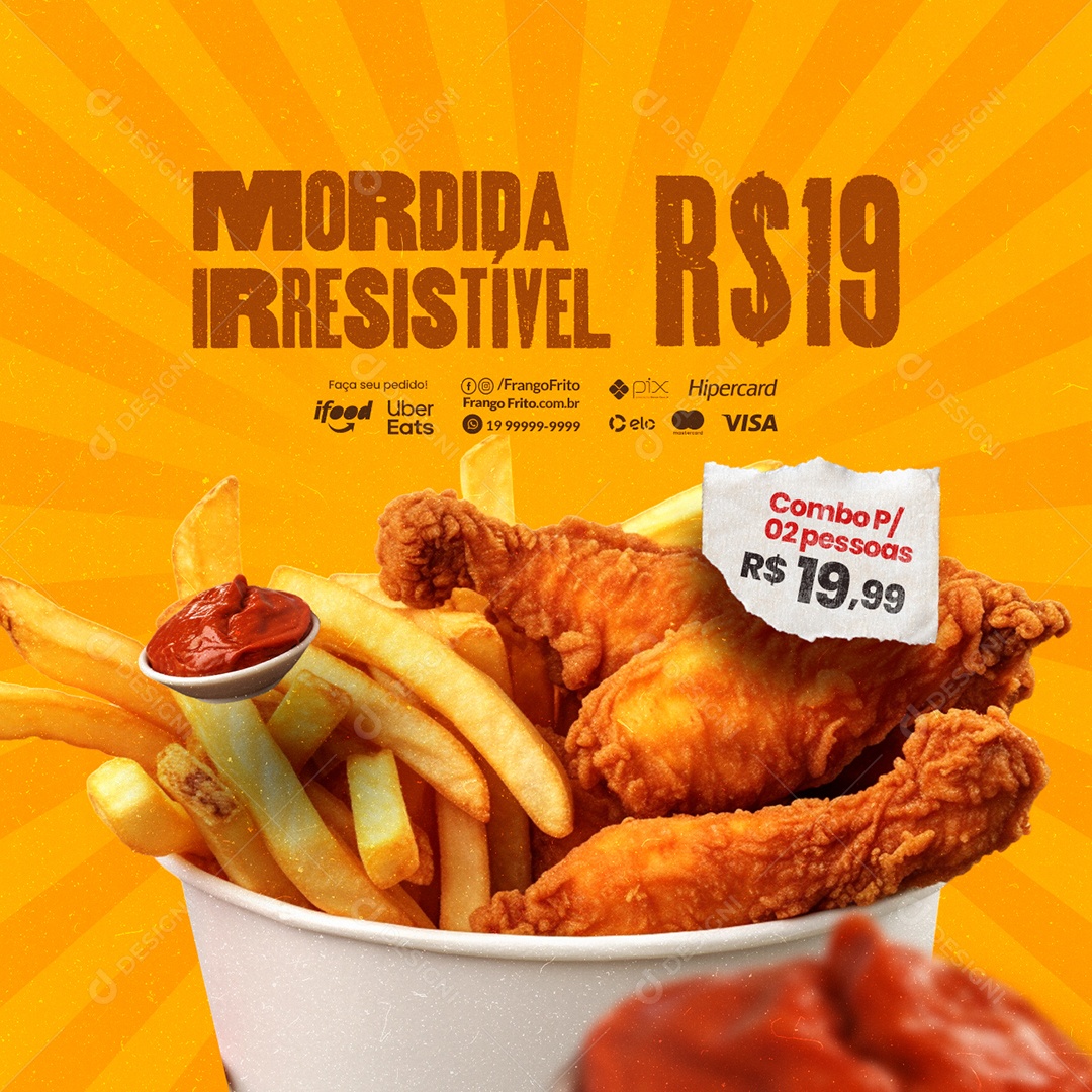 Frango Frito Mordida Irresistível Combo para 2 Pessoas Social Media PSD Editável