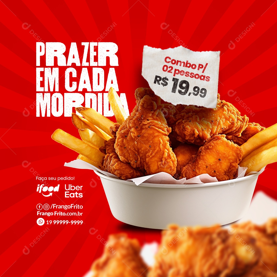 Frango Frito Prazer em Cada Mordida Combo para 02 de Pessoas Social Media PSD Editável