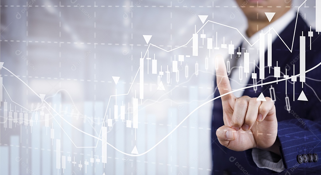 Empresário tocando Inteligência Artificial IA em dados em fundo escuro