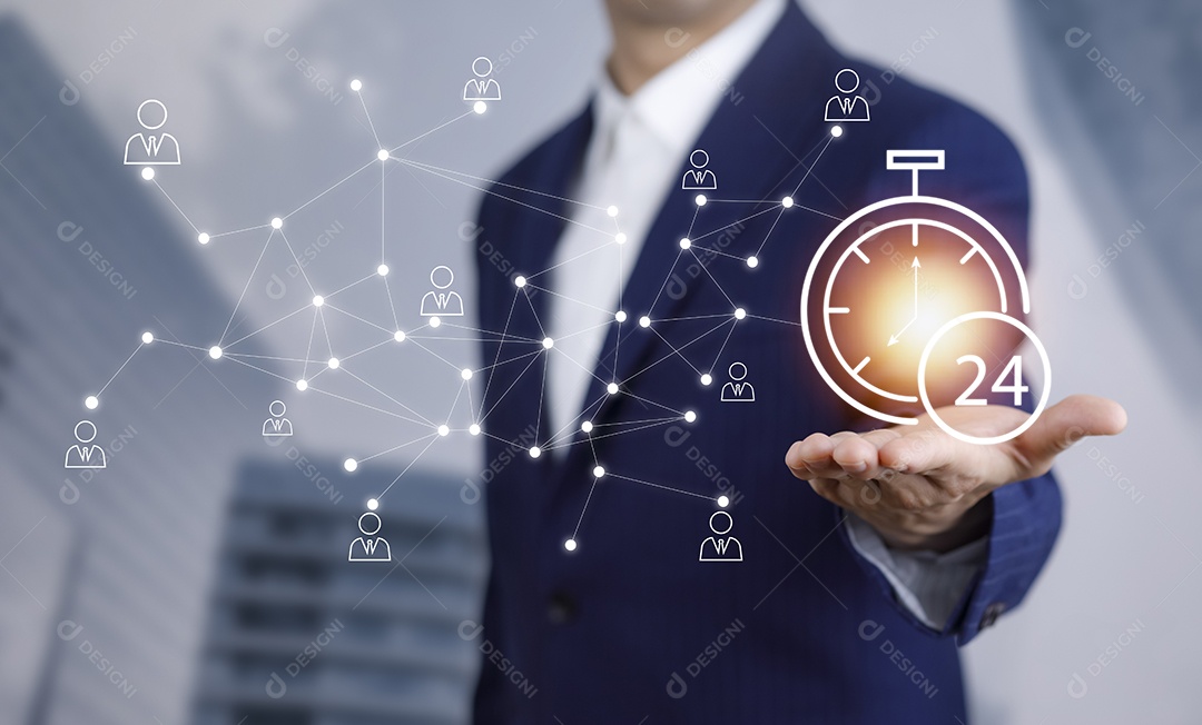 Empresário tocando Inteligência Artificial IA em dados em fundo escuro