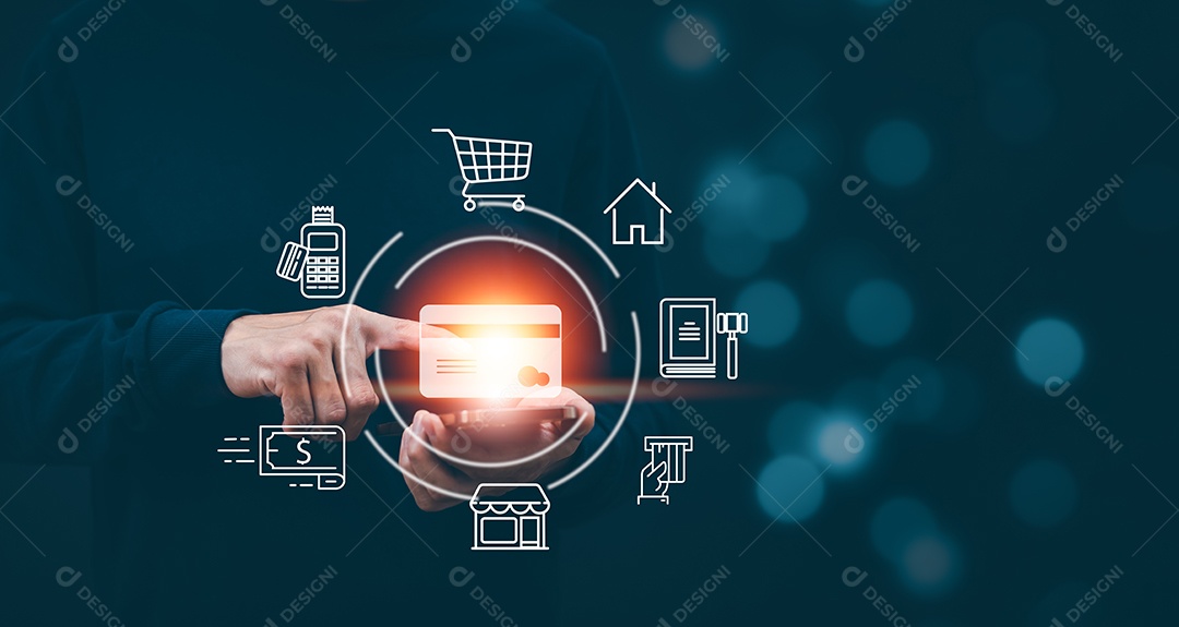 Empresário tocando Inteligência Artificial IA em dados em fundo escuro