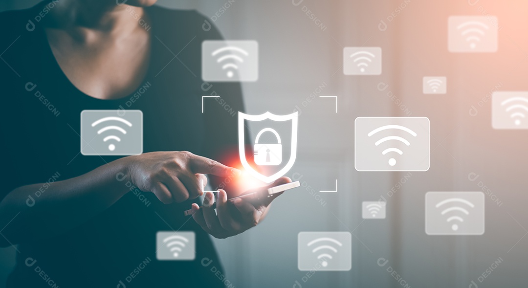 Empresário tocando Inteligência Artificial IA em dados em fundo escuro