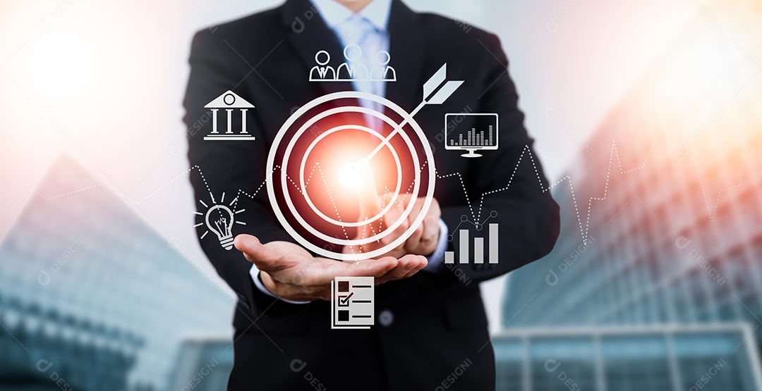 Empresário tocando Inteligência Artificial IA em dados em fundo escuro