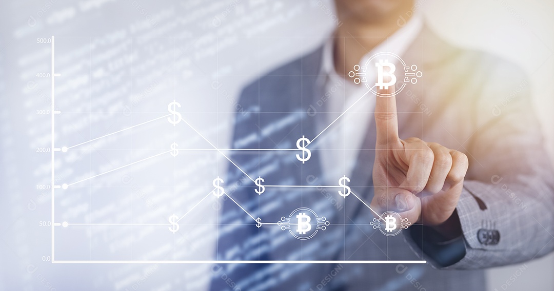 Empresário tocando Inteligência Artificial IA em dados em fundo escuro