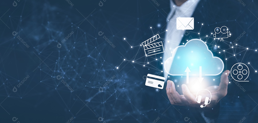 Empresário segurando uma nuvem brilhante IA