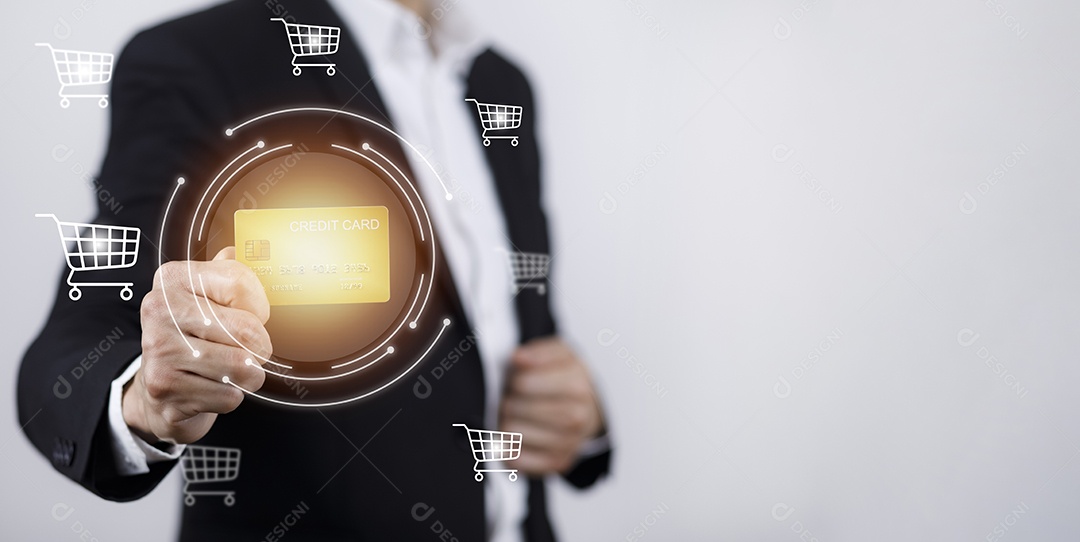 Empresário tocando Inteligência Artificial IA em dados em fundo escuro