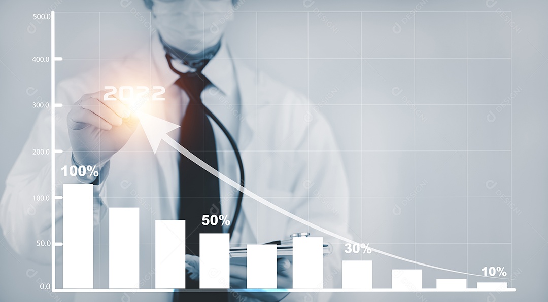 Médico ou cientista com um estetoscópio segurando a vacina contra a COVID-19 IA