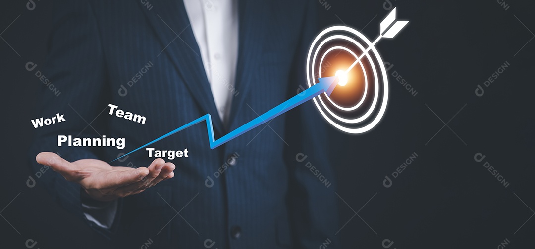 Alvo visando o conceito de negócio na mão de empresário IA