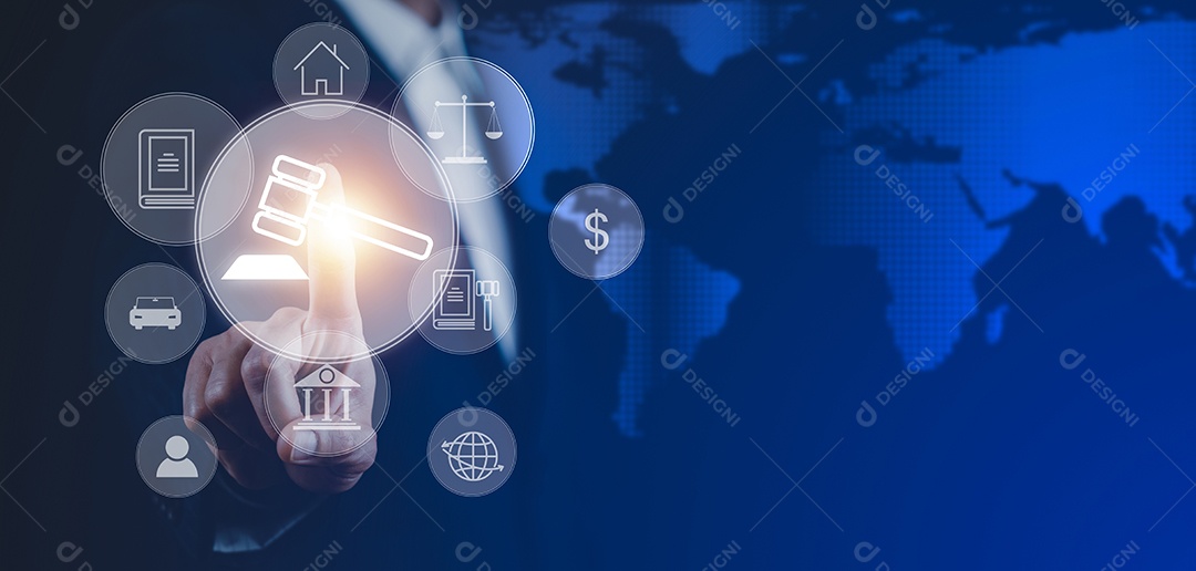 Empresário tocando Inteligência Artificial IA em dados em fundo escuro