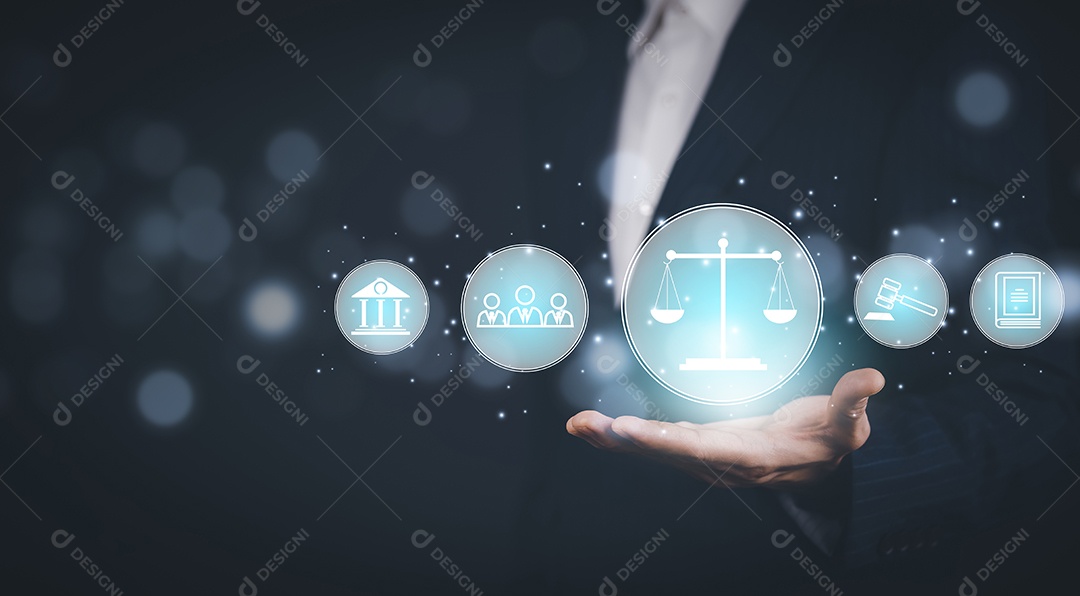 Empresário Mão segura o gráfico direito trabalhista advogado conceito de negócio legal tecnologia internet