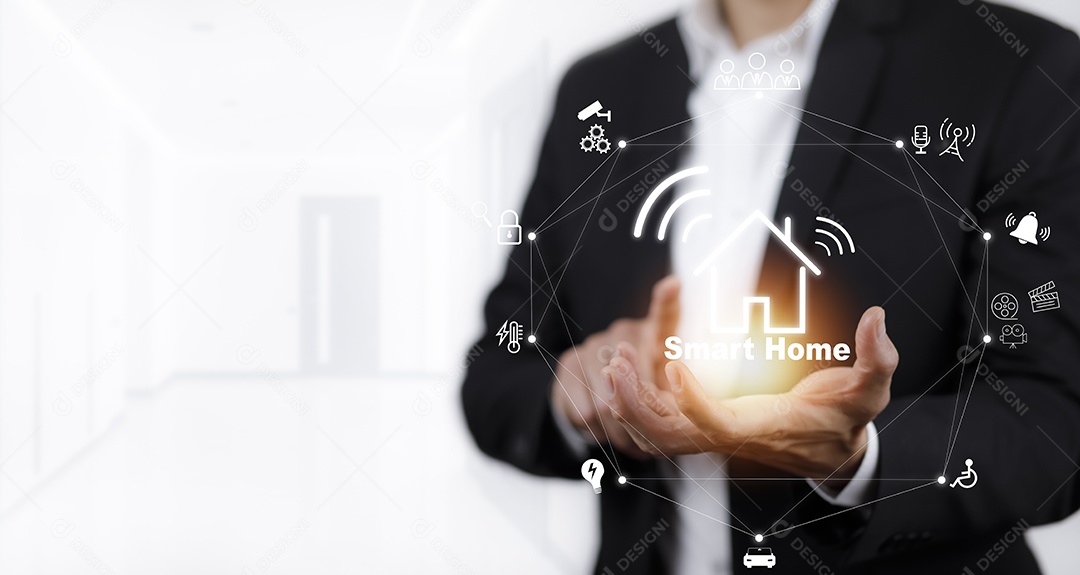 Empresário tocando Inteligência Artificial IA em dados em fundo escuro