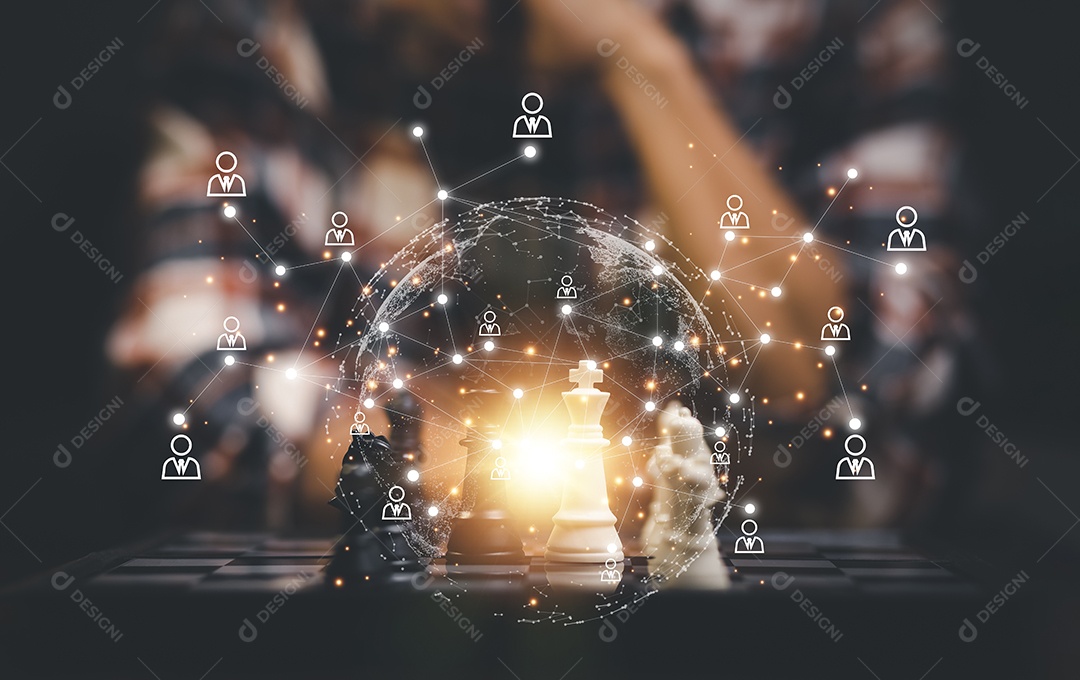 Empresário tocando Inteligência Artificial IA em dados em fundo escuro