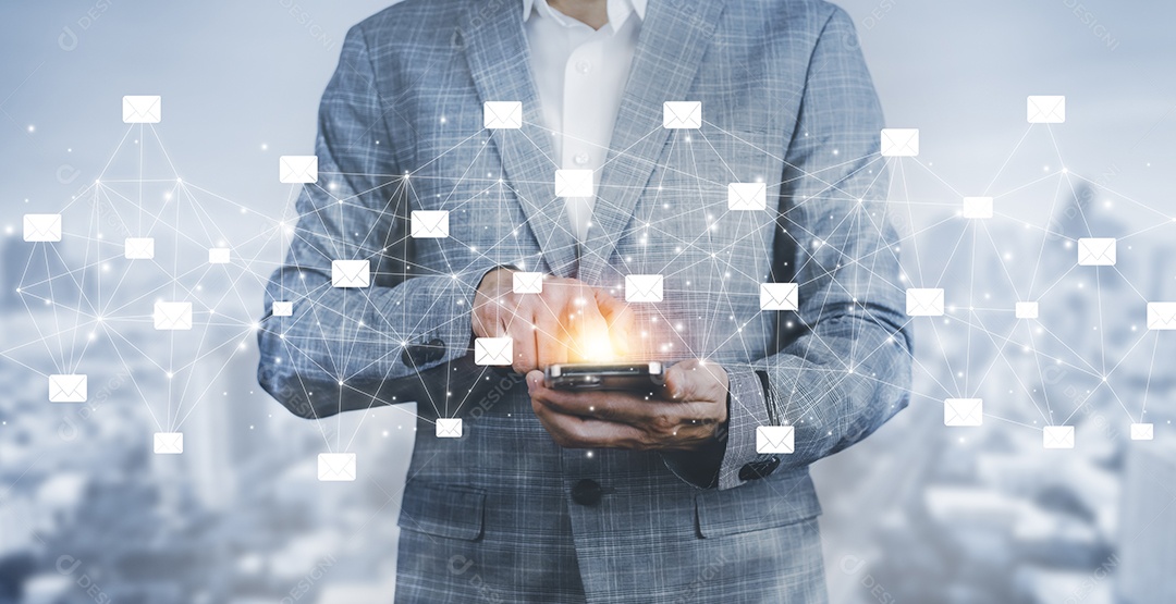 Mão de empresário toca pasta do sistema de gerenciamento de documentos IA