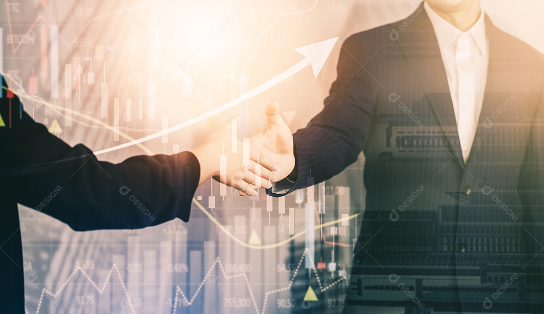 Empresários apertando as mãos terminando reunião no escritório IA