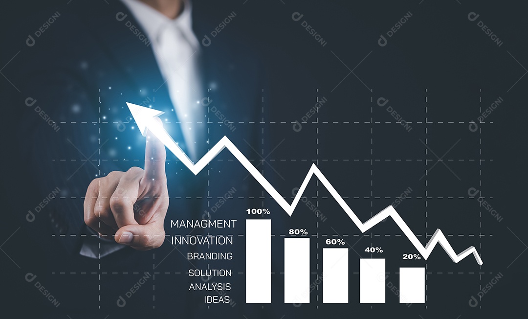 Empresário de negócios escreve gráfico de crescimento perdas no conceito de gráfico do mercado de ações IA