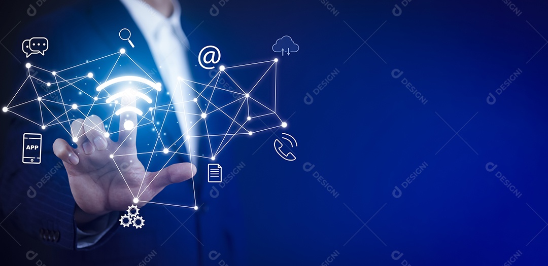 Conexão de rede global internet disponível para empresário de negócios IA