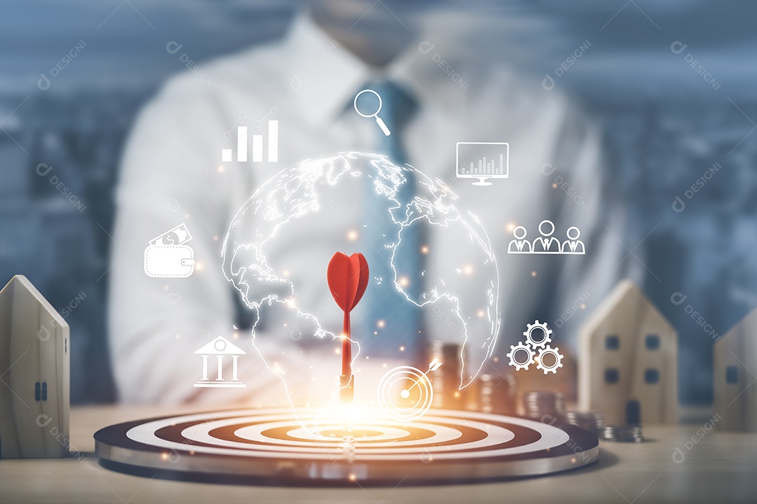 Seta de dardo e linha de mercado de ações ou gráfico de negociação forex e gráfico de velas adequados para conceito de investimento financeiro IA