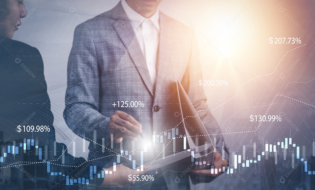 Ganhos comerciais no conceito de gráfico do mercado de ações IA