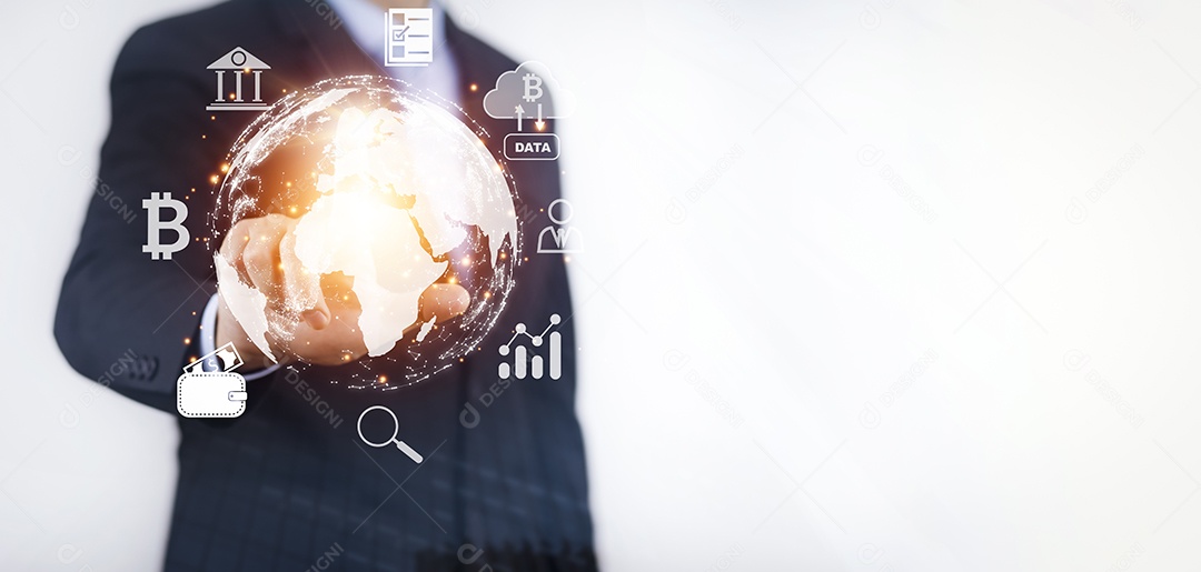 Conceito de inicialização com ícone de negócios e conexão de rede na interface virtual moderna do tablet digital IA