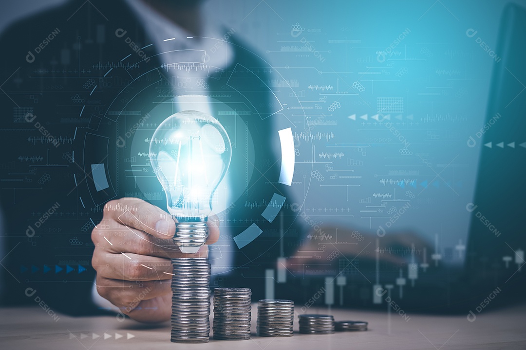 Empresa segurando lâmpada ideia inovadora de inspiração da tecnologia online IA