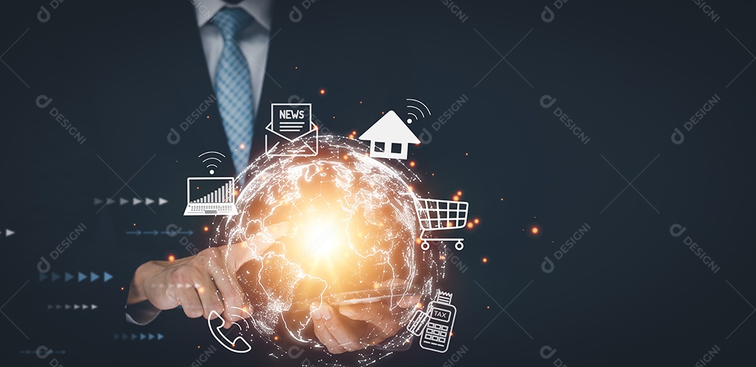 Mão de empresário toca pasta do sistema de gerenciamento de documentos IA