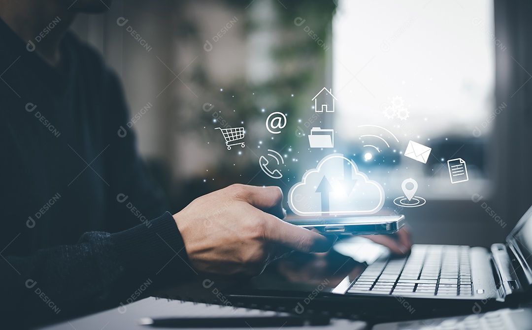 Mão de empresário toca pasta do sistema de gerenciamento de documentos IA