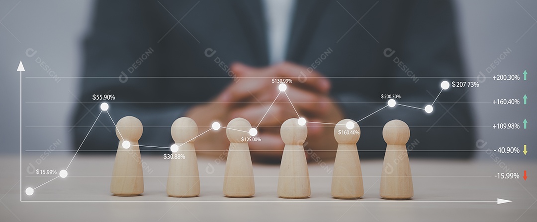 Mão de empresário toca madeira Oficial de recursos humanos procurando por líder e conceito de CEO IA