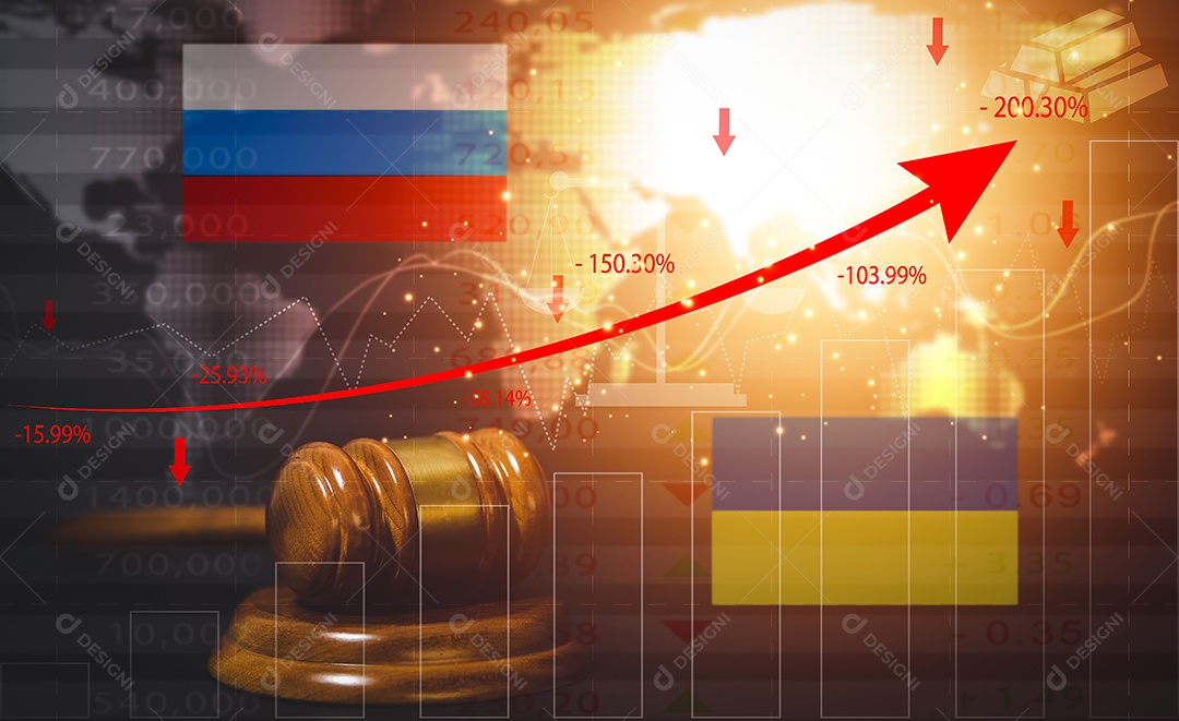 Martelo de juiz de madeira antigo com um gráfico de perdas comerciais e comerciais durante a guerra IA