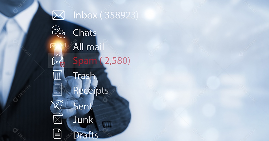 Mão de empresário toca pasta do sistema de gerenciamento de documentos IA