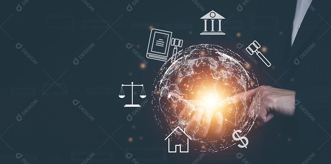 Empresário Mão segura o gráfico direito trabalhista advogado conceito de negócio legal tecnologia internet