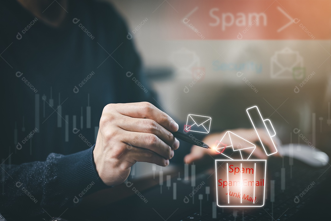 Conceito de e-mail com laptop spam e vírus monitor de computador conceito de segurança na internet IA