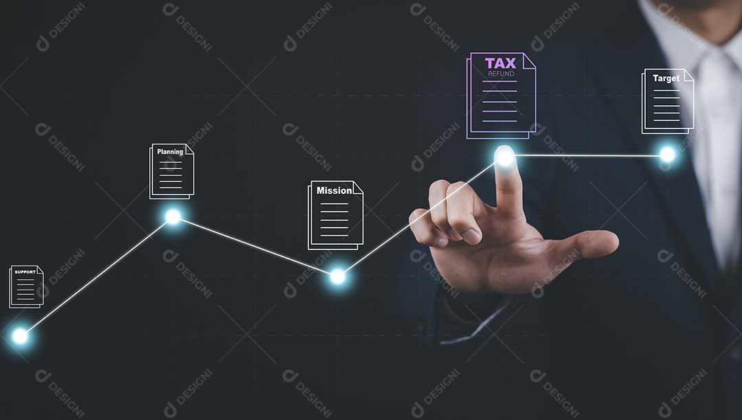 Mão de empresário toca pasta do sistema de gerenciamento de documentos IA