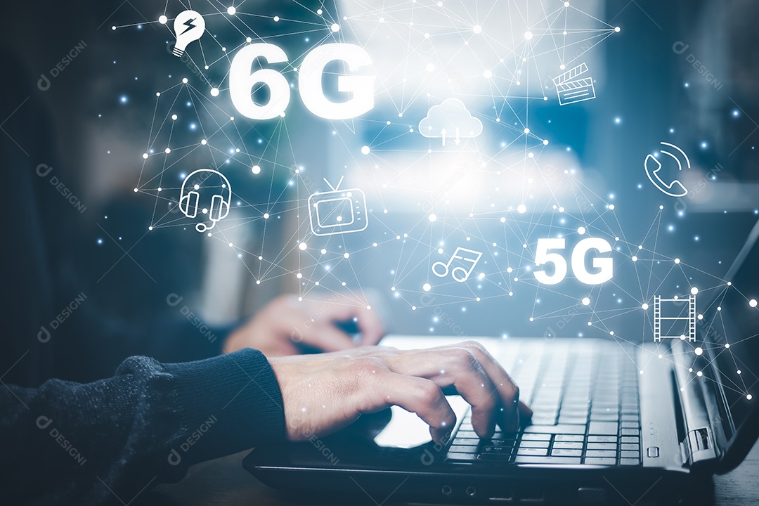 Conceito de conexão de rede global 5G e 6G IA