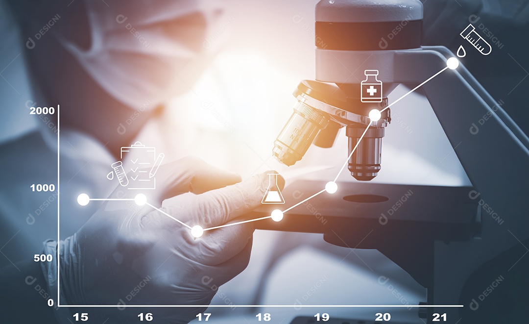 Médico ou cientista com um estetoscópio segurando a vacina contra a COVID-19 IA